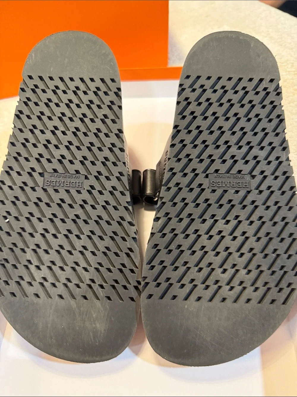 Hermes Black Leather H Slide Double-Strap Sandals